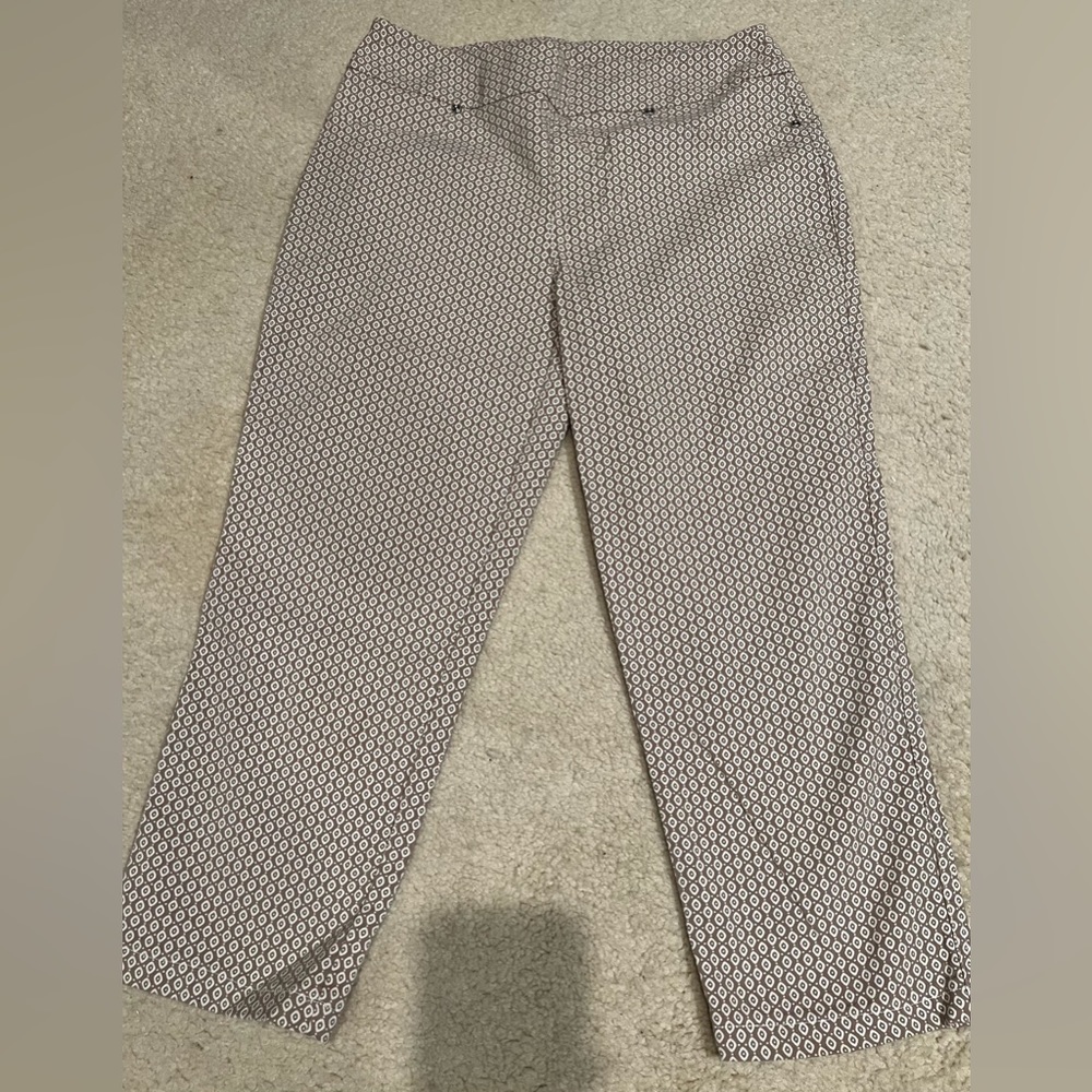 JOSEPH RIBKOFF Brown & White Straight Leg Flat Front Pull-On Pant Sz 12.